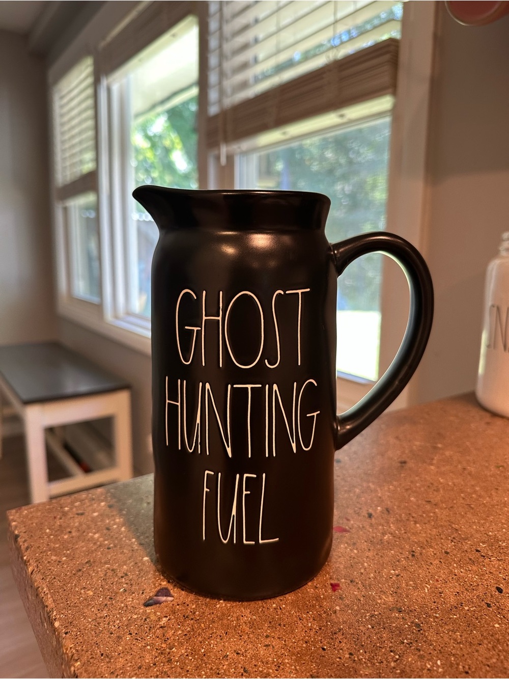 Rae Dunn Black 'Ghost Hunting Fuel' Ceramic Pitcher